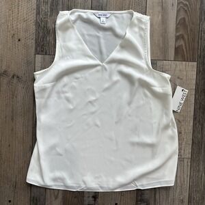 Nine‎ West Tank top Women's Small White V-neck Blouse Office Business NWT